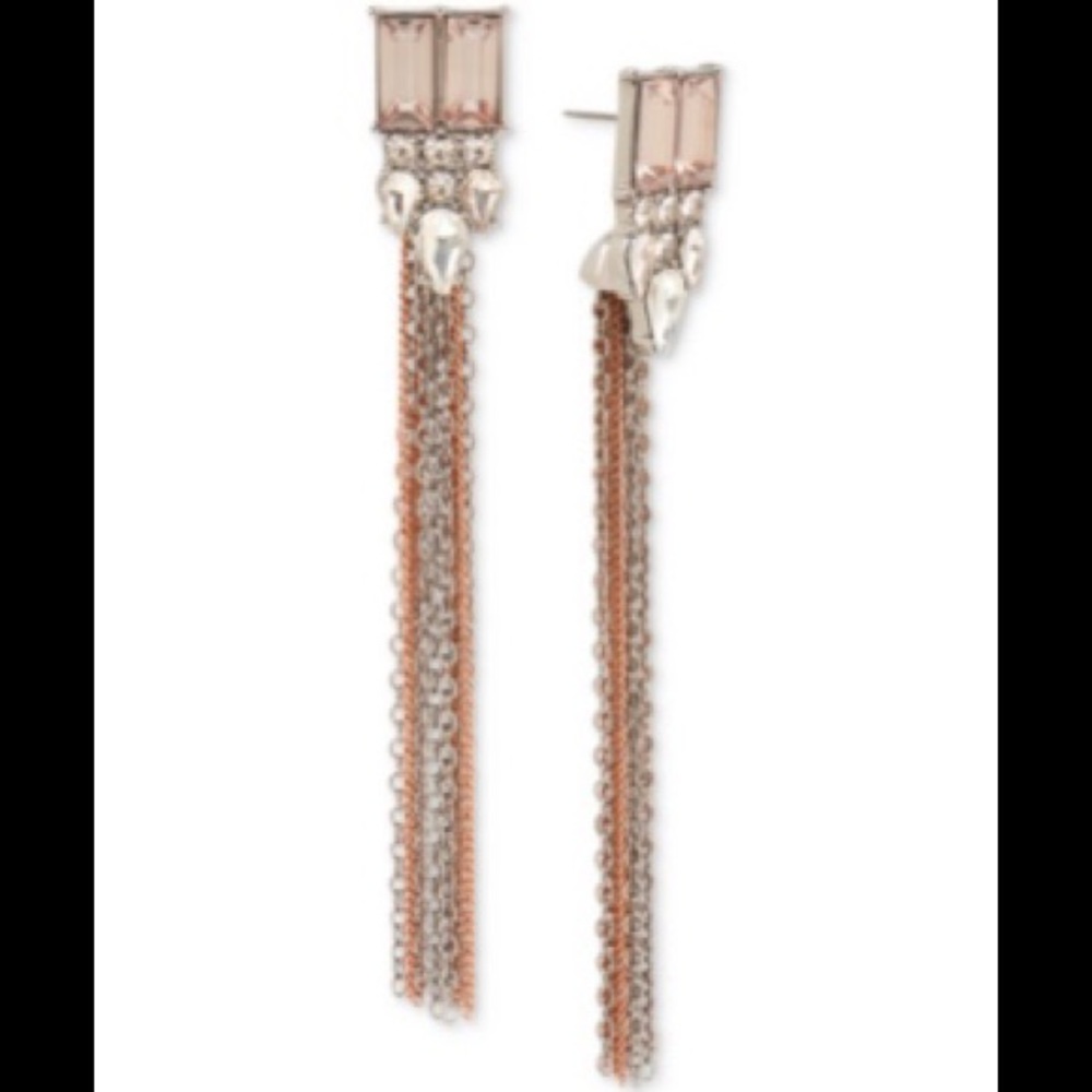 NWT Betsey Johnson Crystal & Chain Fringe Earrings